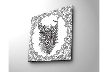 Canvastavla 45x45 cm - Detaljerad illustration av ett hjorthuvud omgiven av ornamentala mönster - Svart / Vitt - Inredning - Tavlor & posters - Canvastavla