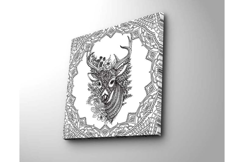 Canvastavla 45x45 cm - Detaljerad illustration av ett hjorthuvud omgiven av ornamentala mönster - Svart / Vitt - Inredning - Tavlor & posters - Canvastavla