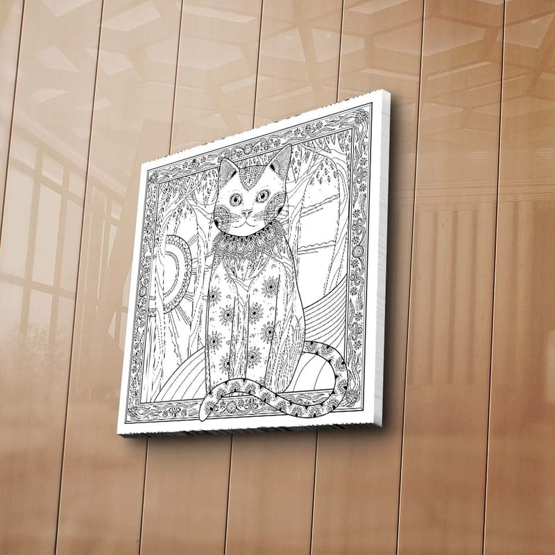 Canvastavla 45x45 cm - Detaljerad katt med mönster och ornamentik - Svart / Vitt - Inredning - Tavlor & posters - Canvastavla