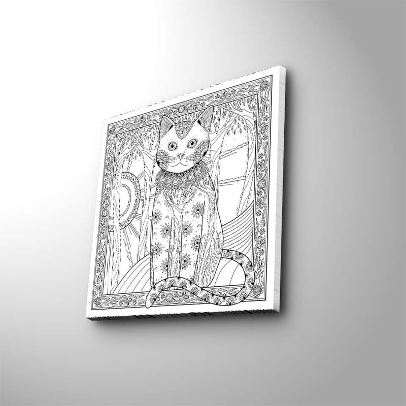 Canvastavla 45x45 cm - Detaljerad katt med mönster och ornamentik - Svart / Vitt - Inredning - Tavlor & posters - Canvastavla