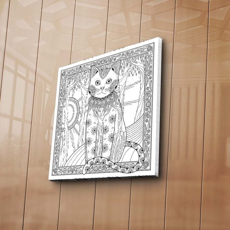 Canvastavla 45x45 cm - Detaljerad katt med mönster och ornamentik - Svart / Vitt - Inredning - Tavlor & posters - Canvastavla