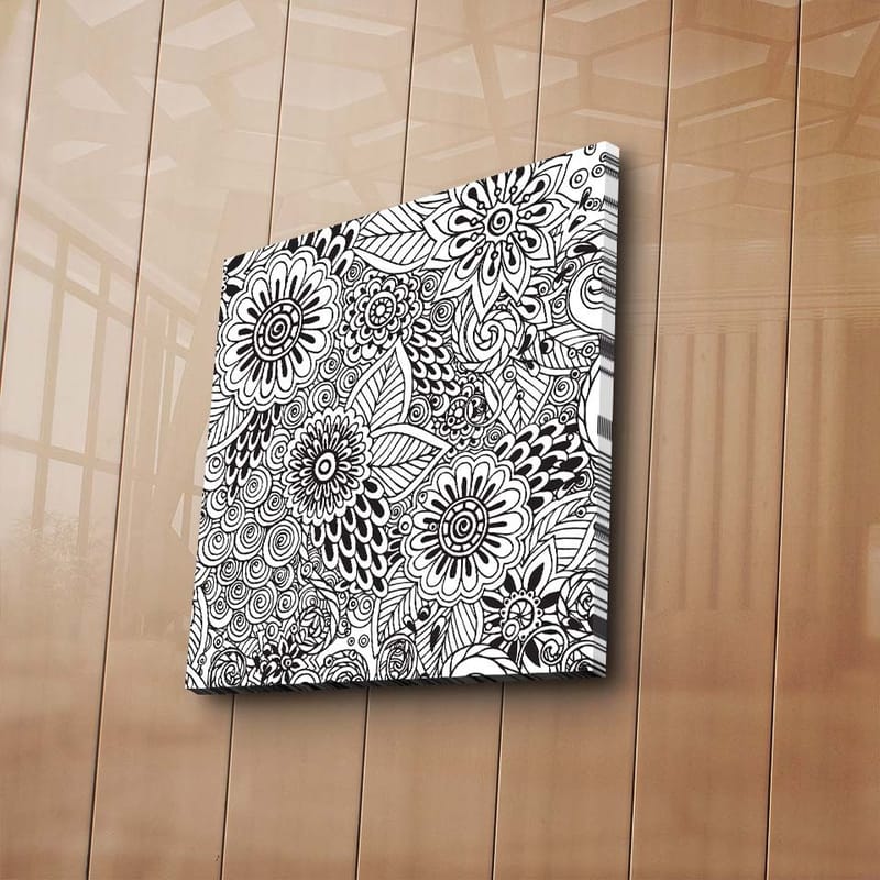 Canvastavla 45x45 cm - Detaljerad komposition av blommor och spiraler - Svart / Vitt - Inredning - Tavlor & posters - Canvastavla