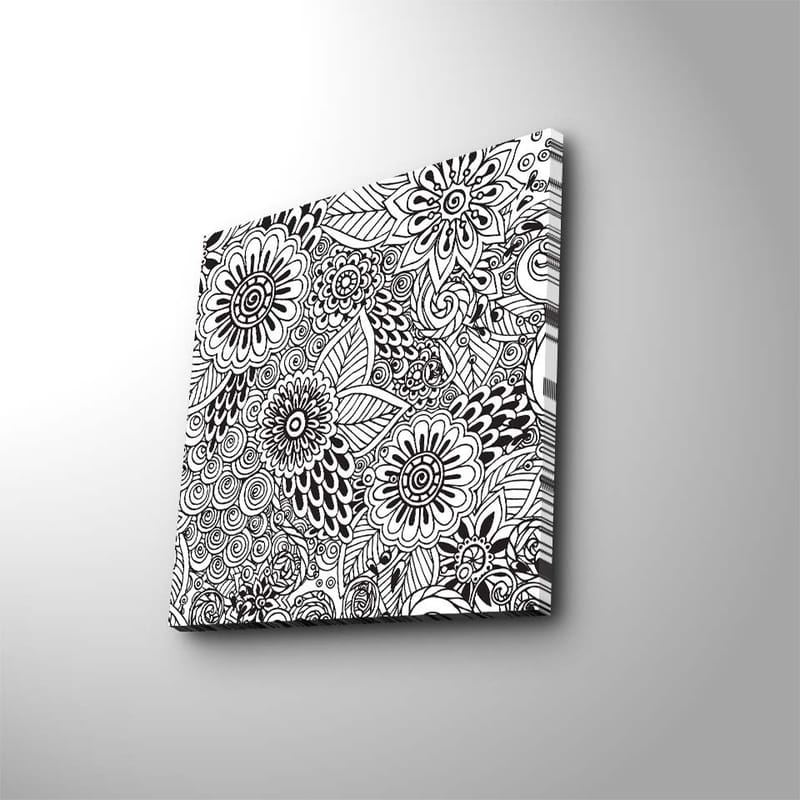 Canvastavla 45x45 cm - Detaljerad komposition av blommor och spiraler - Svart / Vitt - Inredning - Tavlor & posters - Canvastavla