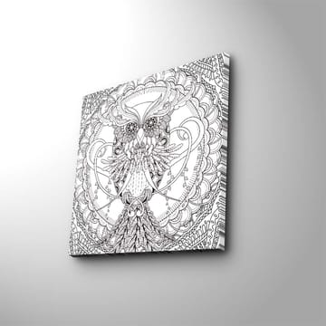 Canvastavla 45x45 cm - Detaljerad och stiliserad uggla omgiven av ornamentala mönster - Svart / Vitt - Inredning - Tavlor & posters - Canvastavla