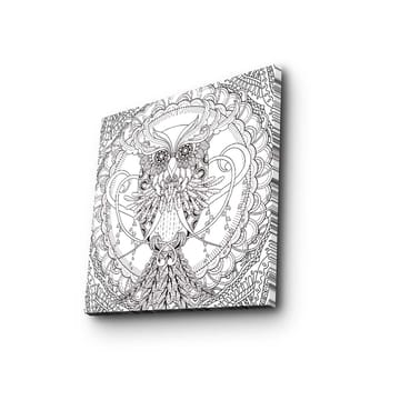 Canvastavla 45x45 cm - Detaljerad och stiliserad uggla omgiven av ornamentala mönster - Svart / Vitt - Inredning - Tavlor & posters - Canvastavla
