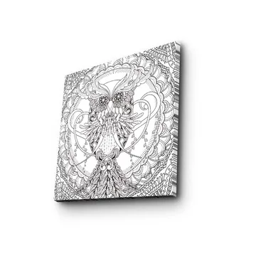 Canvastavla 45x45 cm - Detaljerad och stiliserad uggla omgiven av ornamentala mönster - Svart / Vitt - Inredning - Tavlor & posters - Canvastavla