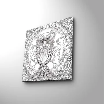 Canvastavla 45x45 cm - Detaljerad och stiliserad uggla omgiven av ornamentala mönster - Svart / Vitt - Inredning - Tavlor & posters - Canvastavla