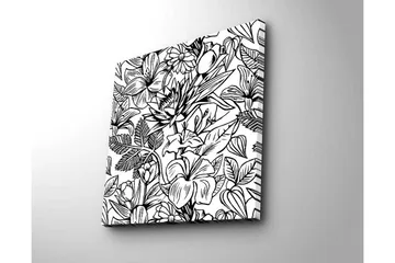 Canvastavla 45x45 cm - Detaljerad svartvit blomsterdesign med olika växter och blommor - Svart / Vitt - Inredning - Tavlor & posters - Canvastavla