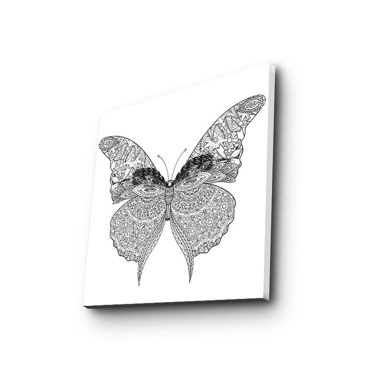 Canvastavla 45x45 cm - Detaljerad svartvit fjäril med intrikata mönster - Svart / Vitt - Inredning - Tavlor & posters - Canvastavla