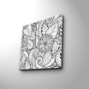 Canvastavla 45x45 cm - Detaljerad svartvit mönsterdesign med blommor och svängda linjer - Svart / Vitt - Inredning - Tavlor & posters - Canvastavla