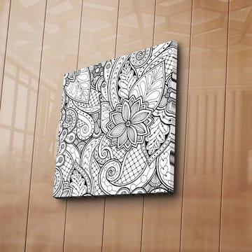 Canvastavla 45x45 cm - Detaljerad svartvit mönsterdesign med blommor och svängda linjer - Svart / Vitt - Inredning - Tavlor & posters - Canvastavla