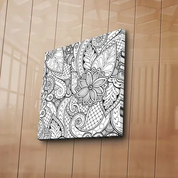 Canvastavla 45x45 cm - Detaljerad svartvit mönsterdesign med blommor och svängda linjer - Svart / Vitt - Inredning - Tavlor & posters - Canvastavla