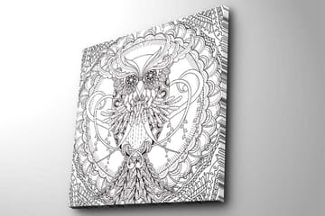 Canvastavla 45x45 cm - Detaljerad svartvit uggla med intrikata mönster - Svart / Vitt - Inredning - Tavlor & posters - Canvastavla