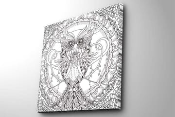 Canvastavla 45x45 cm - Detaljerad svartvit uggla med intrikata mönster - Svart / Vitt - Inredning - Tavlor & posters - Canvastavla