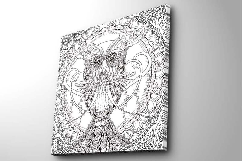 Canvastavla 45x45 cm - Detaljerad svartvit uggla med intrikata mönster - Svart / Vitt - Inredning - Tavlor & posters - Canvastavla