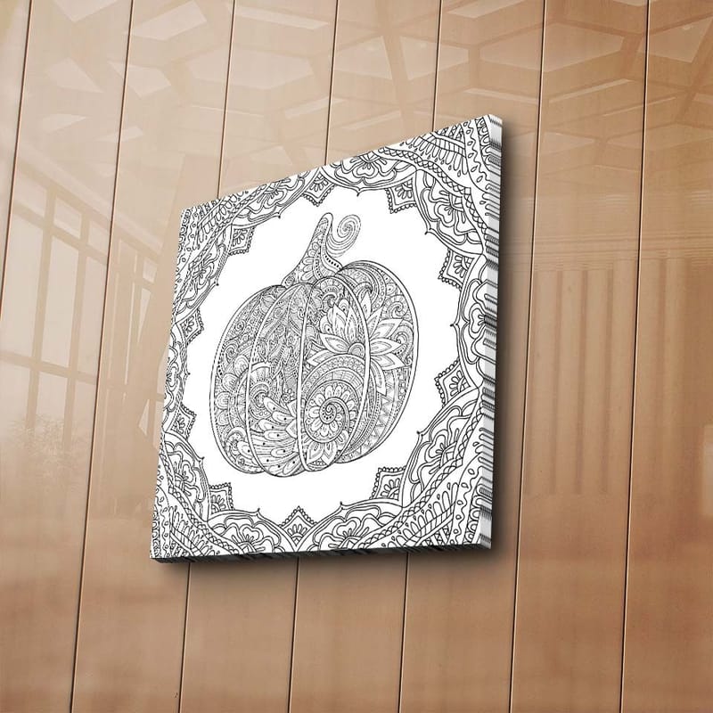Canvastavla 45x45 cm - Detaljerad pumpa med ornamentala mönster - Svart / Vitt - Inredning - Tavlor & posters - Canvastavla