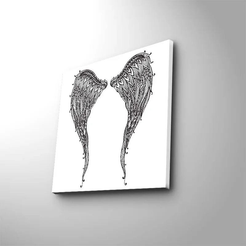 Canvastavla 45x45 cm - Detaljerade fjädrar av vingar, Svart / Vitt