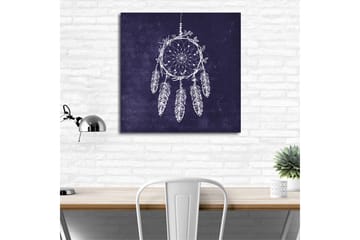 Canvastavla 45x45 cm - Drömfångare med fjädrar i en mörk bakgrund - Mörkblå / Vit - Inredning - Tavlor & posters - Canvastavla