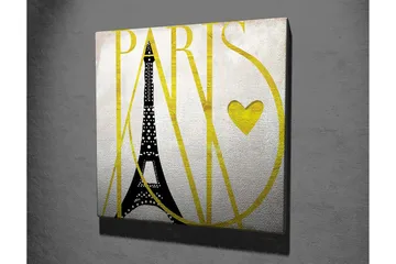 Canvastavla 45x45 cm - Eiffeltornet med stiliserad text och hjärta - Svart / Gul - Inredning - Tavlor & posters - Canvastavla