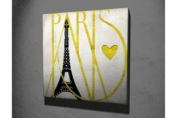 Canvastavla 45x45 cm - Eiffeltornet med stiliserad text och hjärta - Svart / Gul - Inredning - Tavlor & posters - Canvastavla