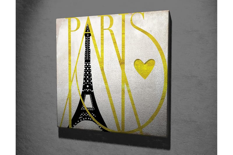 Canvastavla 45x45 cm - Eiffeltornet med stiliserad text och hjärta - Svart / Gul - Inredning - Tavlor & posters - Canvastavla