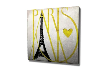 Canvastavla 45x45 cm - Eiffeltornet med stiliserad text och hjärta - Svart / Gul - Inredning - Tavlor & posters - Canvastavla