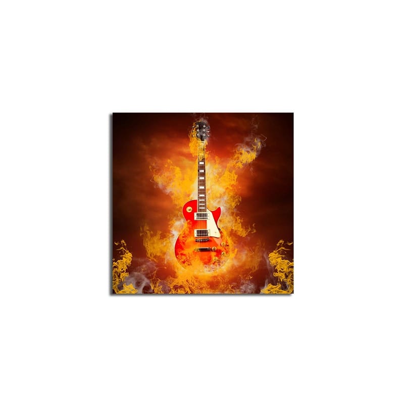 Canvastavla 45x45 cm - Eldig gitarr i en dramatisk komposition - Röd / Orange / Gul - Inredning - Tavlor & posters - Canvastavla