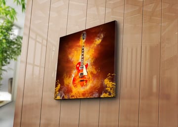 Canvastavla 45x45 cm - Eldig gitarr i en dramatisk komposition - Röd / Orange / Gul - Inredning - Tavlor & posters - Canvastavla