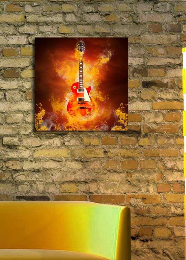 Canvastavla 45x45 cm - Eldig gitarr i en dramatisk komposition - Röd / Orange / Gul - Inredning - Tavlor & posters - Canvastavla