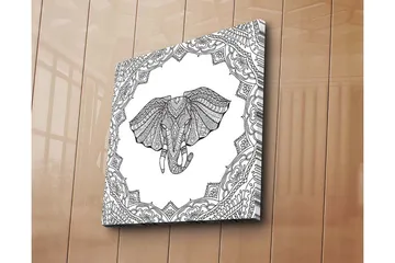 Canvastavla 45x45 cm - Elefant med intrikata mönster i en dekorativ ram - Svart / Vitt - Inredning - Tavlor & posters - Canvastavla