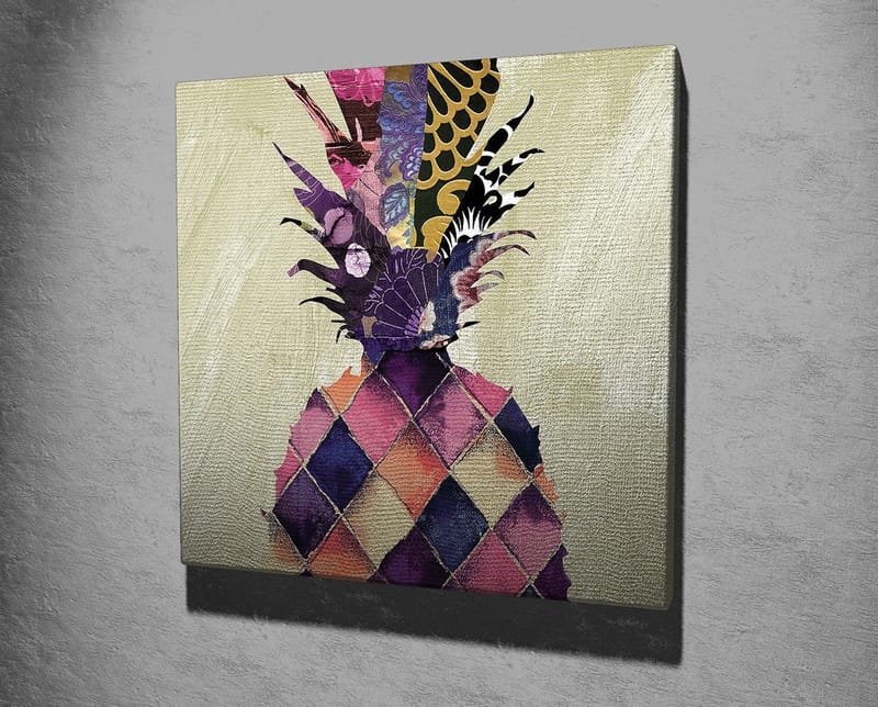 Canvastavla 45x45 cm - Färgglad ananas med geometriska mönster - Lila / Gul / Rosa - Inredning - Tavlor & posters - Canvastavla