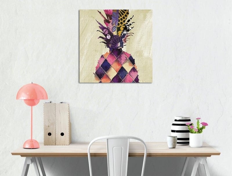 Canvastavla 45x45 cm - Färgglad ananas med geometriska mönster - Lila / Gul / Rosa - Inredning - Tavlor & posters - Canvastavla