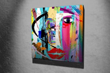 Canvastavla 45x45 cm - Färgglad ansiktsporträtt med abstrakta inslag - Blå / Rosa / Orange - Inredning - Tavlor & posters - Canvastavla