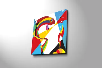 Canvastavla 45x45 cm - Färgglad fisk i abstrakt stil - Röd / Gul / Blå - Inredning - Tavlor & posters - Canvastavla