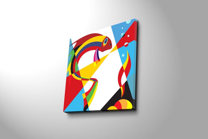 Canvastavla 45x45 cm - Färgglad fisk i abstrakt stil - Röd / Gul / Blå - Inredning - Tavlor & posters - Canvastavla