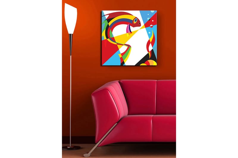 Canvastavla 45x45 cm - Färgglad fisk i abstrakt stil - Röd / Gul / Blå - Inredning - Tavlor & posters - Canvastavla