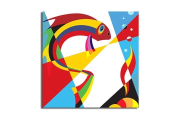 Canvastavla 45x45 cm - Färgglad fisk i abstrakt stil - Röd / Gul / Blå - Inredning - Tavlor & posters - Canvastavla