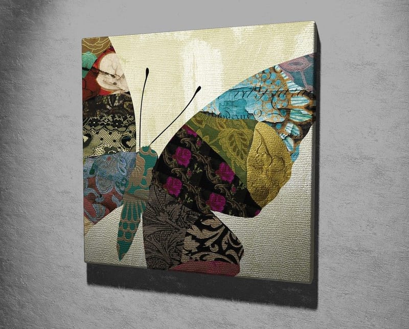 Canvastavla 45x45 cm - Färgglad fjäril med mönstrade vingar - Turkos / Röd / Svart - Inredning - Tavlor & posters - Canvastavla