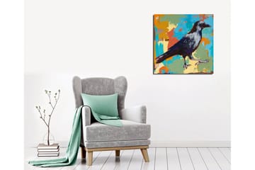 Canvastavla 45x45 cm - Färgglad kråka som går framåt - Blå / Orange / Grå - Inredning - Tavlor & posters - Canvastavla