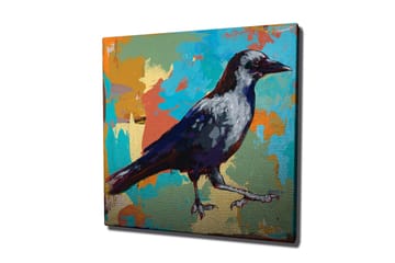 Canvastavla 45x45 cm - Färgglad kråka som går framåt - Blå / Orange / Grå - Inredning - Tavlor & posters - Canvastavla
