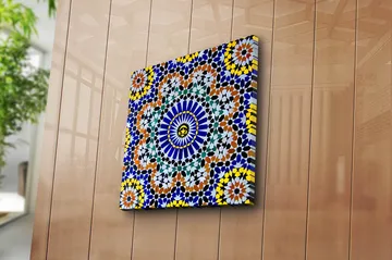 Canvastavla 45x45 cm - Färgglad mandala med geometriska mönster - Blå / Gul / Orange - Inredning - Tavlor & posters - Canvastavla