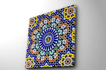 Canvastavla 45x45 cm - Färgglad mandala med geometriska mönster - Blå / Gul / Orange - Inredning - Tavlor & posters - Canvastavla