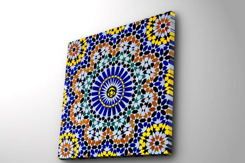 Canvastavla 45x45 cm - Färgglad mandala med geometriska mönster - Blå / Gul / Orange - Inredning - Tavlor & posters - Canvastavla