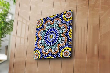 Canvastavla 45x45 cm - Färgglad mandala med geometriska mönster - Blå / Gul / Orange - Inredning - Tavlor & posters - Canvastavla