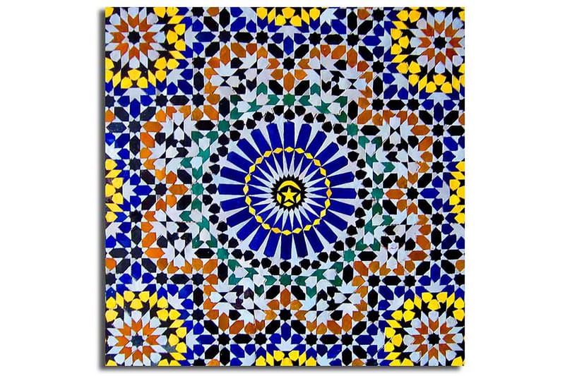 Canvastavla 45x45 cm - Färgglad mandala med geometriska mönster - Blå / Gul / Orange - Inredning - Tavlor & posters - Canvastavla