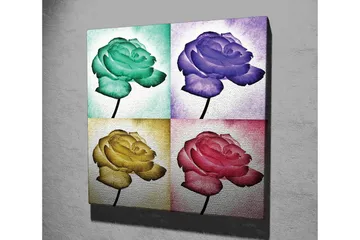 Canvastavla 45x45 cm - Färgglad ros i fyra olika nyanser - Grön / Lila / Gul - Inredning - Tavlor & posters - Canvastavla