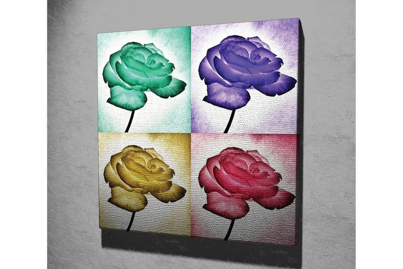 Canvastavla 45x45 cm - Färgglad ros i fyra olika nyanser - Grön / Lila / Gul - Inredning - Tavlor & posters - Canvastavla
