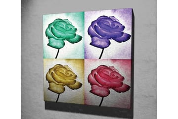 Canvastavla 45x45 cm - Färgglad ros i fyra olika nyanser - Grön / Lila / Gul - Inredning - Tavlor & posters - Canvastavla