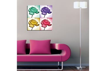 Canvastavla 45x45 cm - Färgglad ros i fyra olika nyanser - Grön / Lila / Gul - Inredning - Tavlor & posters - Canvastavla