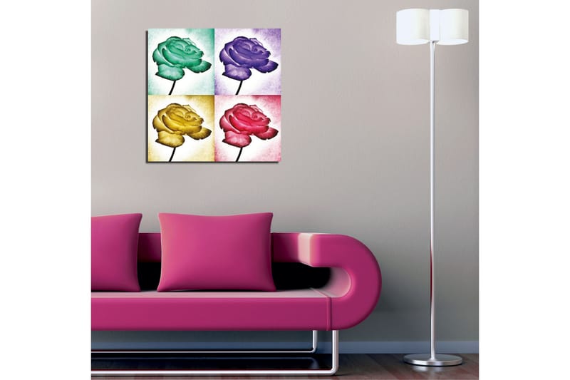Canvastavla 45x45 cm - Färgglad ros i fyra olika nyanser - Grön / Lila / Gul - Inredning - Tavlor & posters - Canvastavla